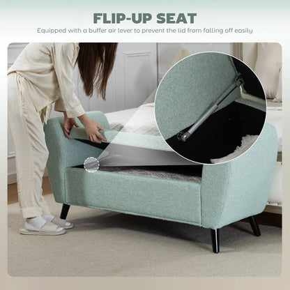 Upholstered Storage Bench with Arms, Modern Ottoman, Green