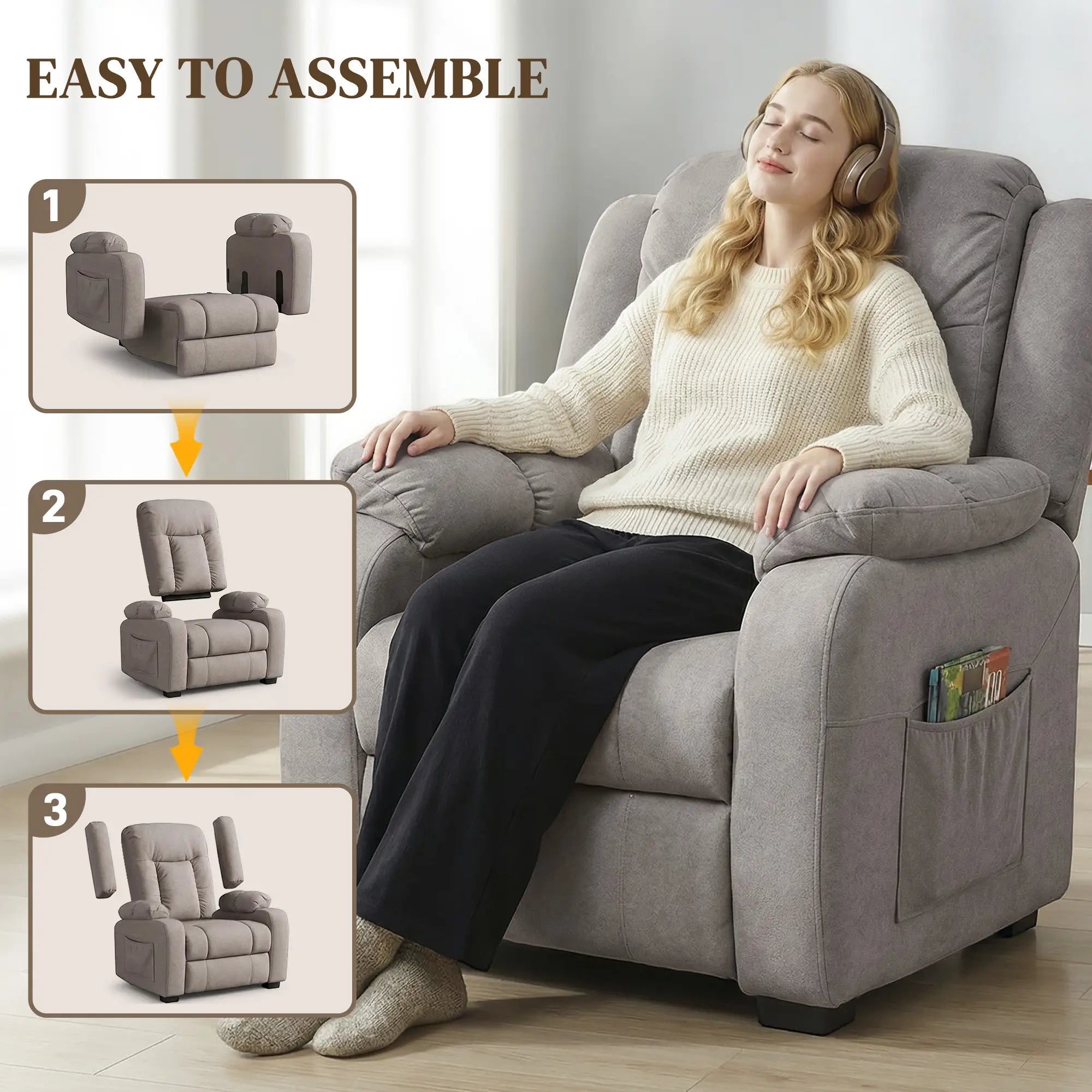 Massage Recliner Chair, Power Recliner, 2 Memory Positions, Brown Single Sofas at Gallery Canada