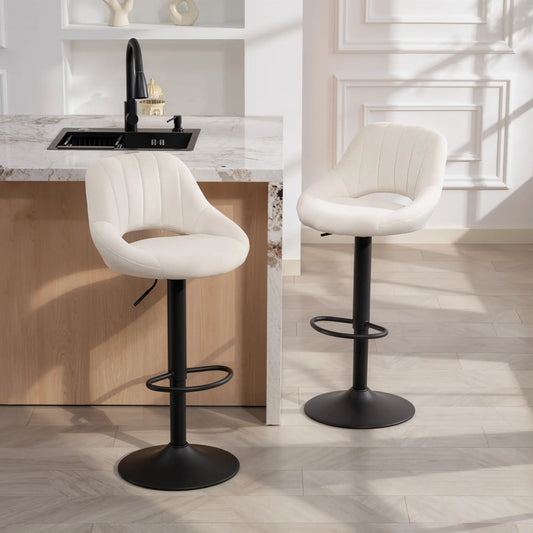 Swivel Bar Stools Set of 2, Adjustable Height, Plush Upholstered, Cream