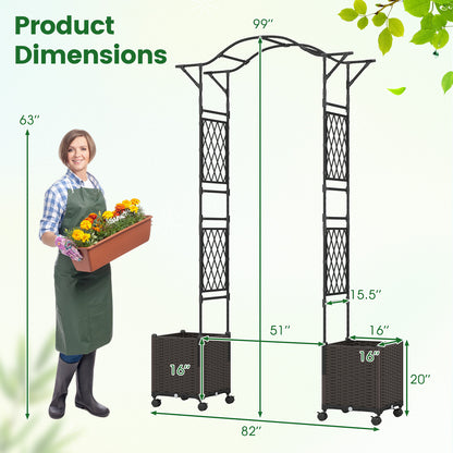 82 x 99 Inch Garden Arch Trellis with 2 Self-Watering Planter Boxes Wheels, Black Outdoor Decor at Gallery Canada