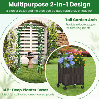 82 x 99 Inch Garden Arch Trellis with 2 Self-Watering Planter Boxes Wheels, Black Outdoor Decor at Gallery Canada