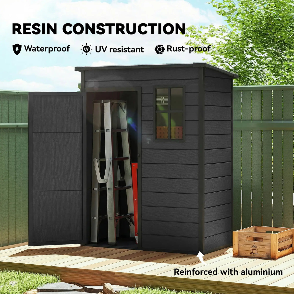 5 x 3FT Garden Shed With Floor, Lockable Door, Window, Vent, Dark Grey Sheds at Gallery Canada