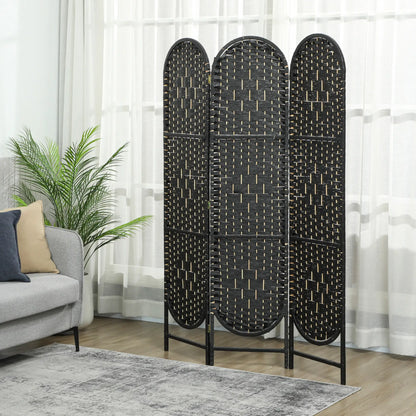Bohemian Privacy Screen, 3 Panel Folding Room Divider, Arched Top, Black Room Dividers at Gallery Canada