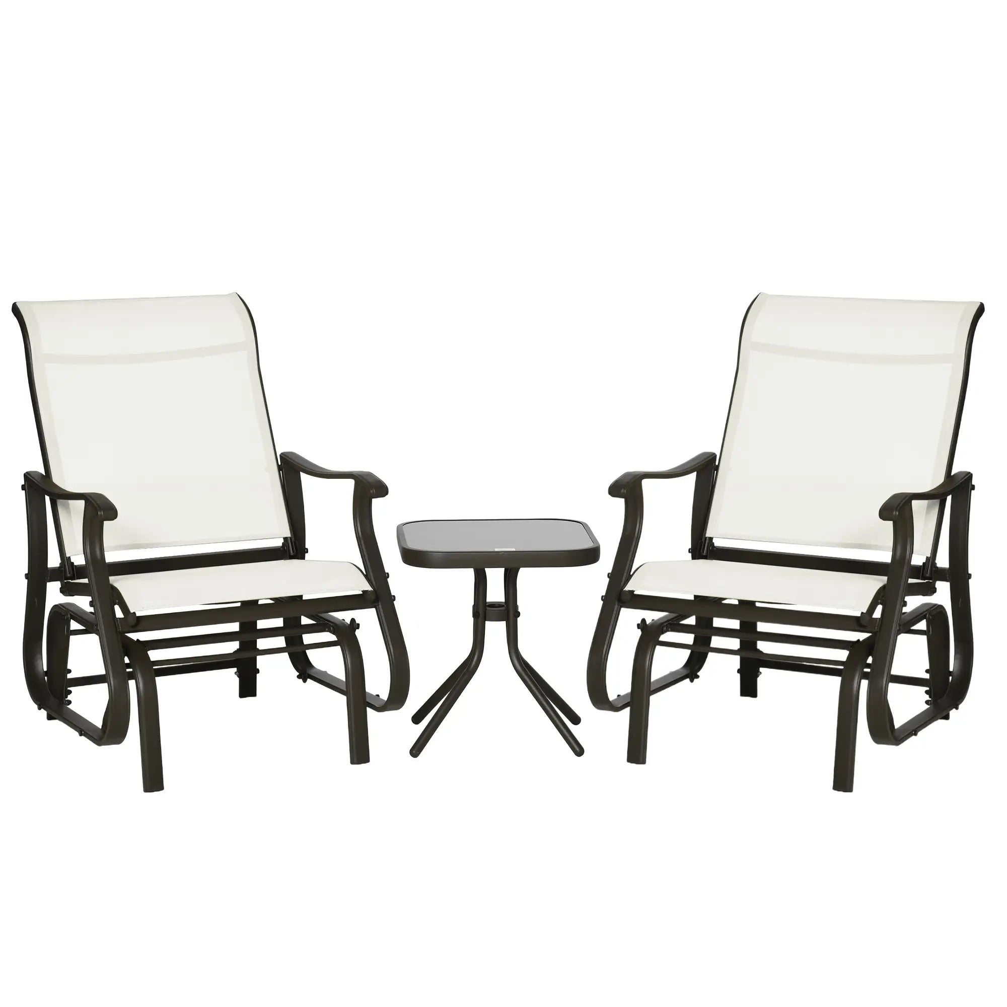 3PCs Gliding Rocking Chair, Bistro Tea Table Set, White Cream Outdoor Gliders at Gallery Canada