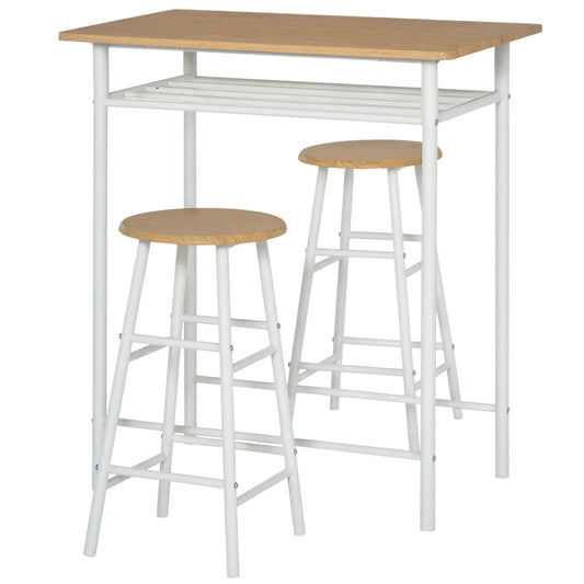 3-Piece Counter Height Bar Table Set, 1 Table 2 Stools, White Oak, White Bar Sets White, Oak at Gallery Canada