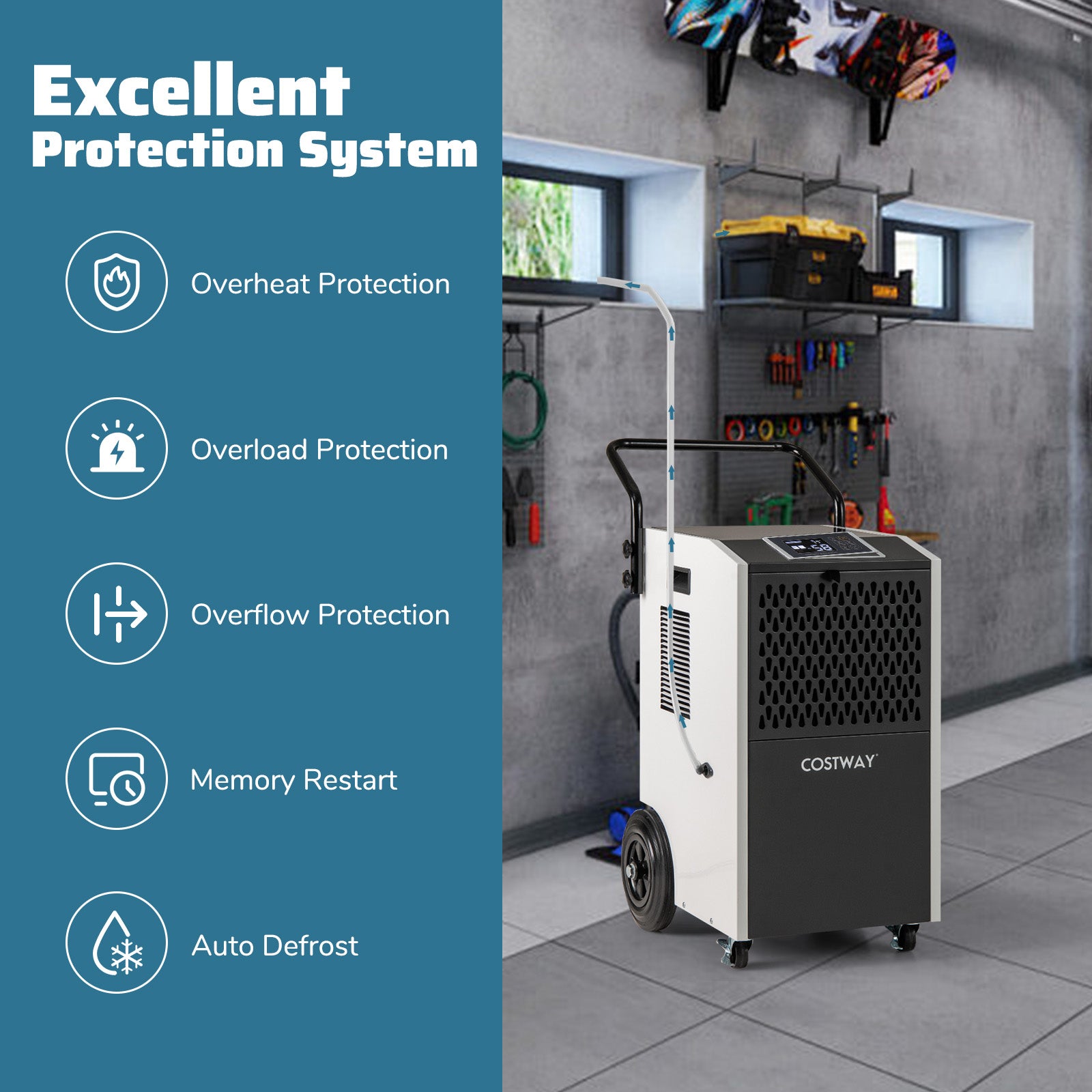 154 Pints Commercial Dehumidifier with Pump and Drain Hoses, White Dehumidifiers at Gallery Canada