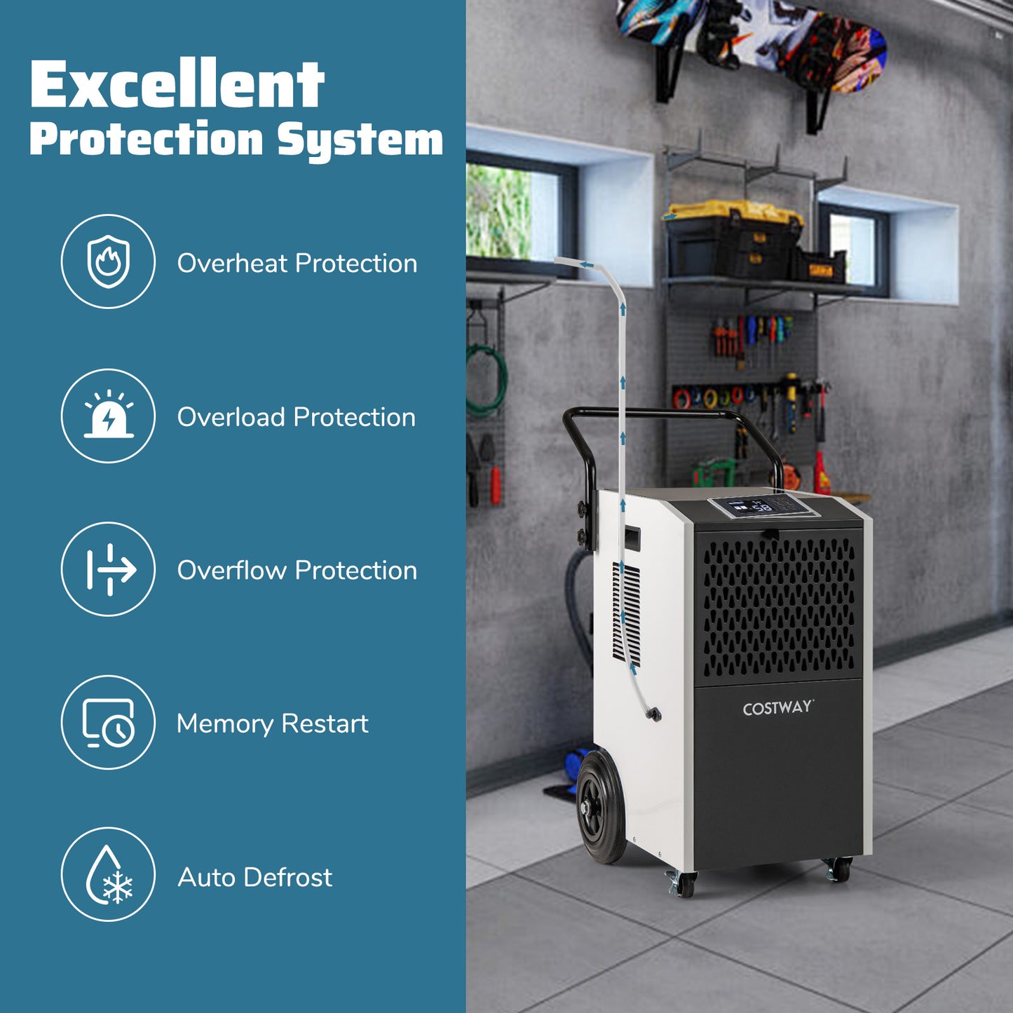 154 Pints Commercial Dehumidifier with Pump and Drain Hoses, White Dehumidifiers at Gallery Canada