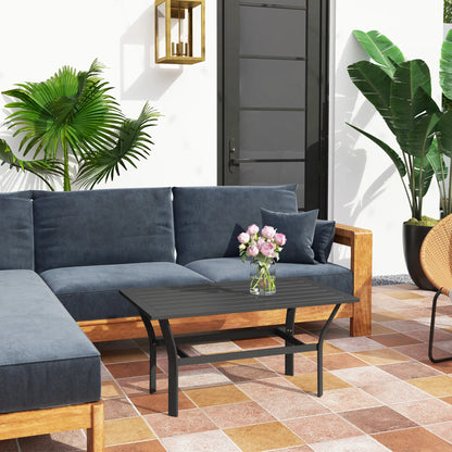 Outdoor Side Table, Slatted Tabletop, Metal Patio Coffee Table, Black Patio Side Tables at Gallery Canada