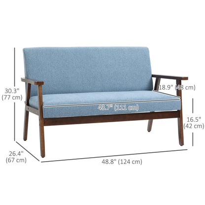 Compact Loveseat Sofa, Linen Fabric, Double Seat, Rubber Wood Legs, Blue 2-Seater Sofas at Gallery Canada