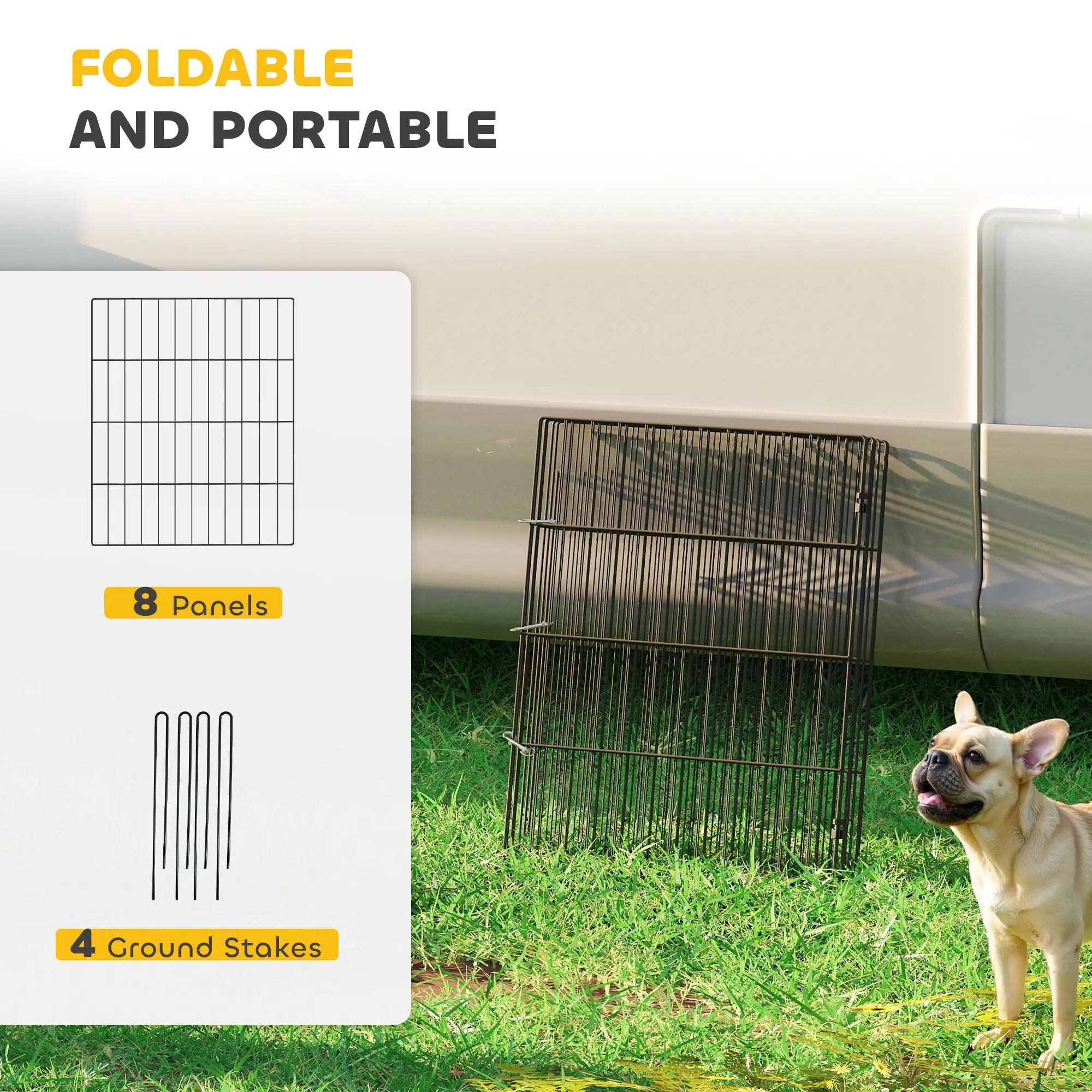 Foldable Metal Dog Playpen, Expandable Pet Fence, 20