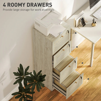 4 Drawer Filing Cabinet with Lock, Boho File Cabinet, A4 Letter Size, Oak Office Cabinets & Cupboards at Gallery Canada
