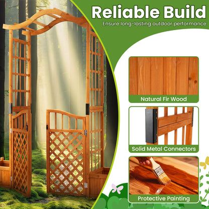 83" Garden Arbor With Gate And 2 Planter Boxes, Yellow Plant Supports at Gallery Canada
