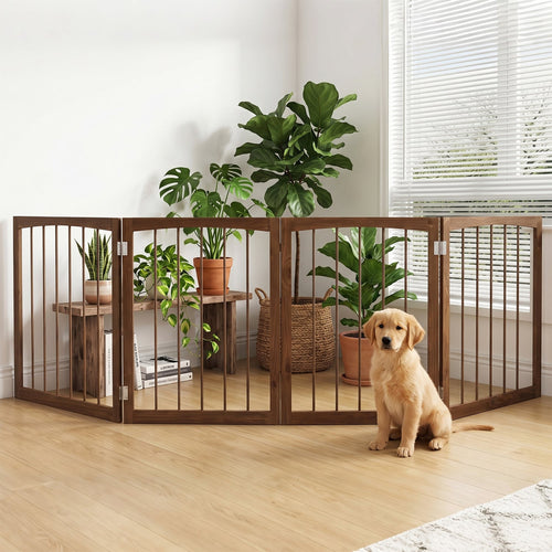 83L X 30H 4-Panel Wooden Pet Fence, Brown