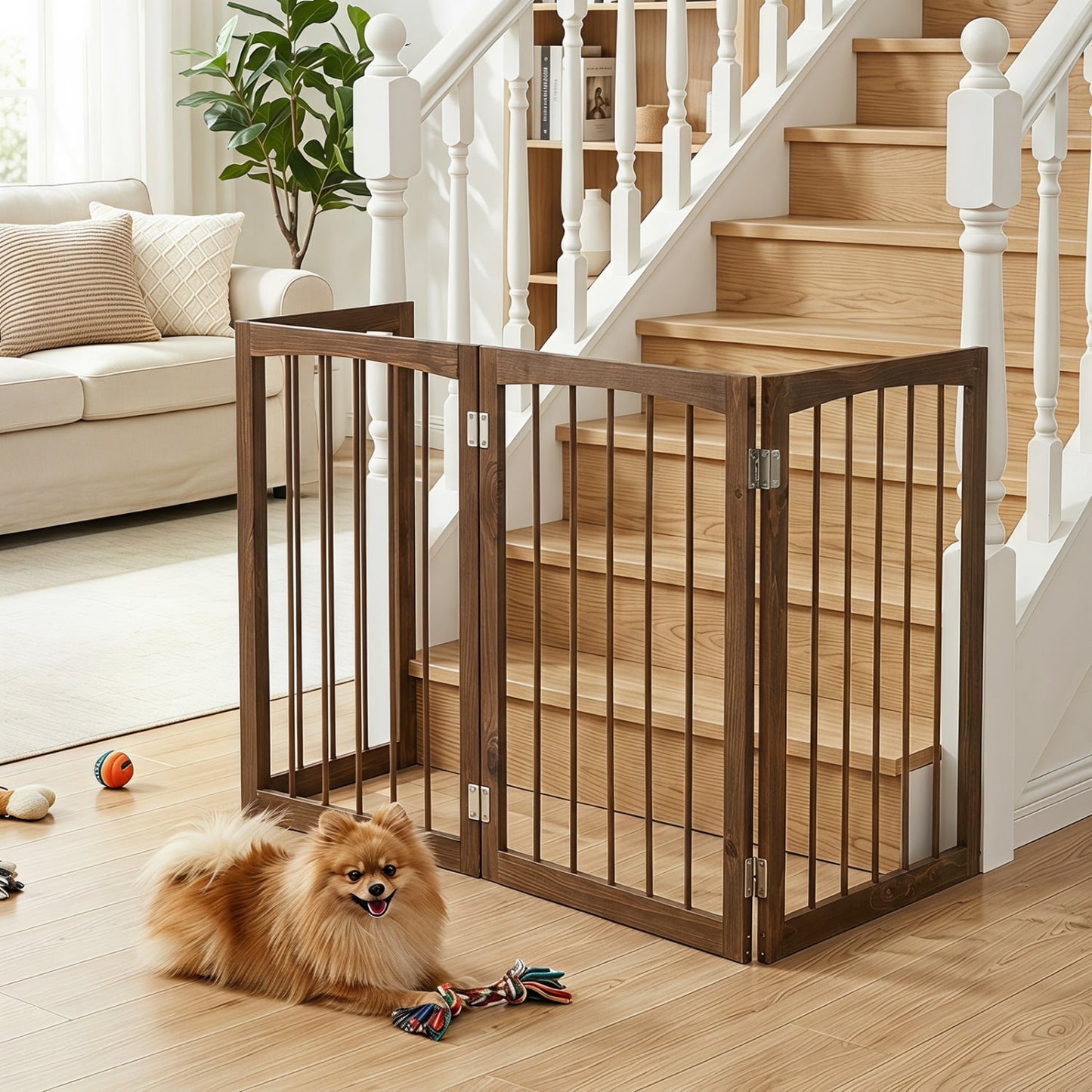 83L X 30H 4-Panel Wooden Pet Fence, Brown
