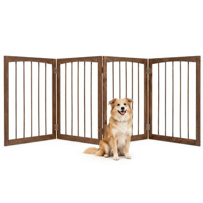 83L X 30H 4-Panel Wooden Pet Fence, Brown