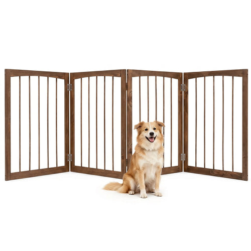 83L X 30H 4-Panel Wooden Pet Fence, Brown