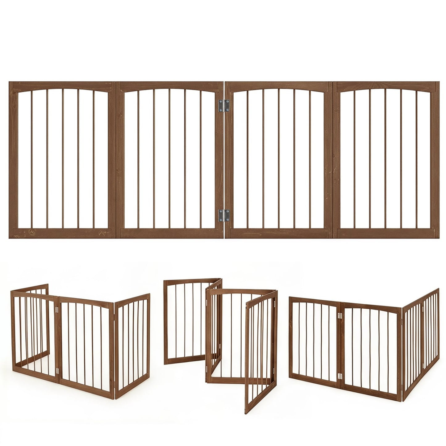 83L X 30H 4-Panel Wooden Pet Fence, Brown