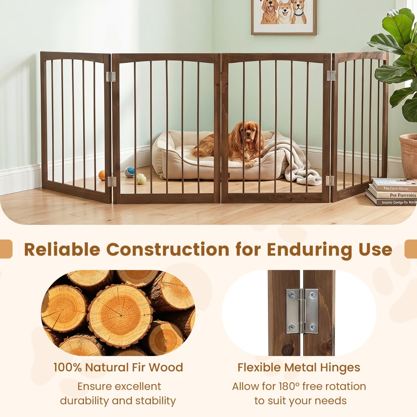 83L X 30H 4-Panel Wooden Pet Fence, Brown