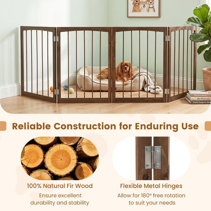 83L X 30H 4-Panel Wooden Pet Fence, Brown