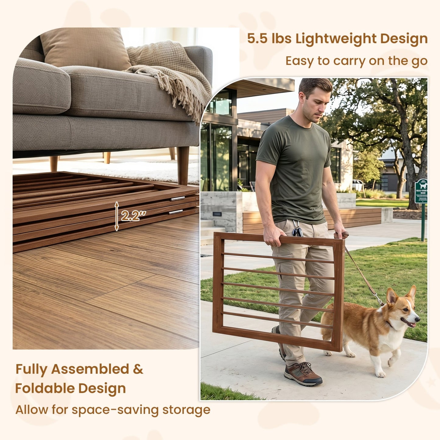 83L X 30H 4-Panel Wooden Pet Fence, Brown