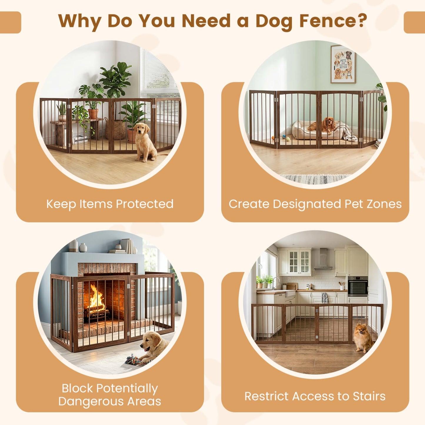 83L X 30H 4-Panel Wooden Pet Fence, Brown