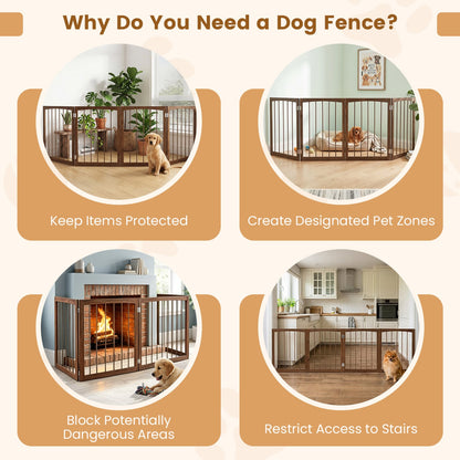 83L X 30H 4-Panel Wooden Pet Fence, Brown