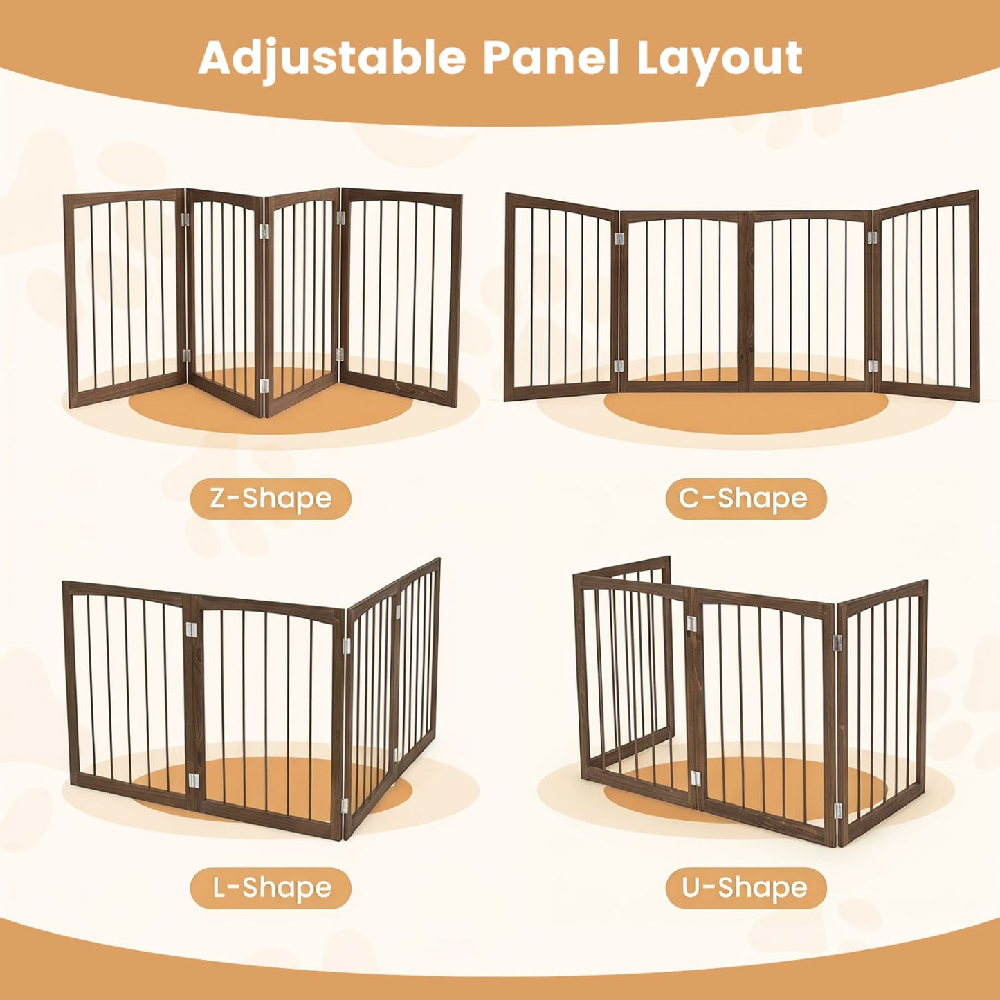 83L X 30H 4-Panel Wooden Pet Fence, Brown