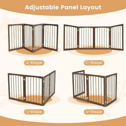 83L X 30H 4-Panel Wooden Pet Fence, Brown