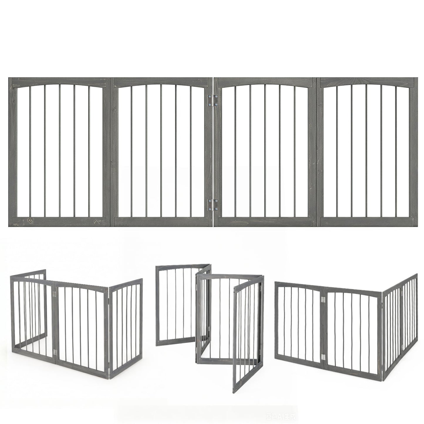 83" L X 30" H Dog Gate, 4-Panel Wooden Pet Fence, Gray