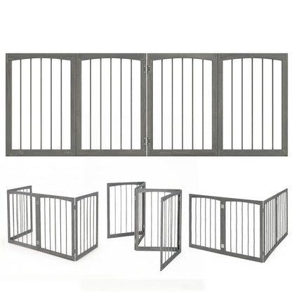 83" L X 30" H Dog Gate, 4-Panel Wooden Pet Fence, Gray