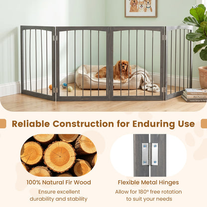 83" L X 30" H Dog Gate, 4-Panel Wooden Pet Fence, Gray
