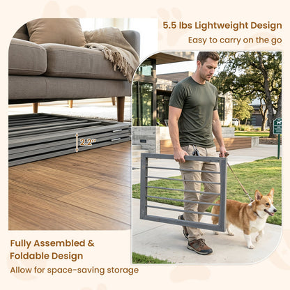 83" L X 30" H Dog Gate, 4-Panel Wooden Pet Fence, Gray