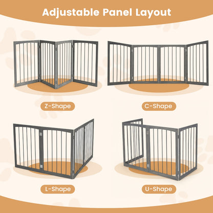 83" L X 30" H Dog Gate, 4-Panel Wooden Pet Fence, Gray