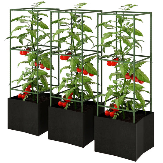 3 Tomato Cages With 13.5 Gallon Grow Bags, Adjustable Square Plant Trellis Raised Garden Beds Green at Gallery Canada