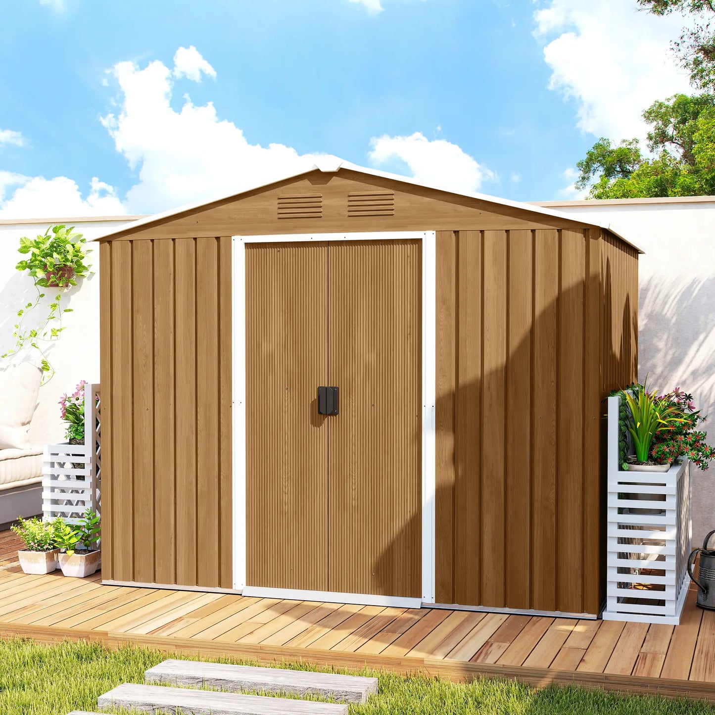 8' x 6' Metal Outdoor Storage Shed, Garden Tool House, Dark Brown Sheds at Gallery Canada