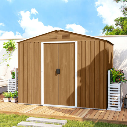 8' x 6' Metal Outdoor Storage Shed, Garden Tool House, Dark Brown Sheds at Gallery Canada