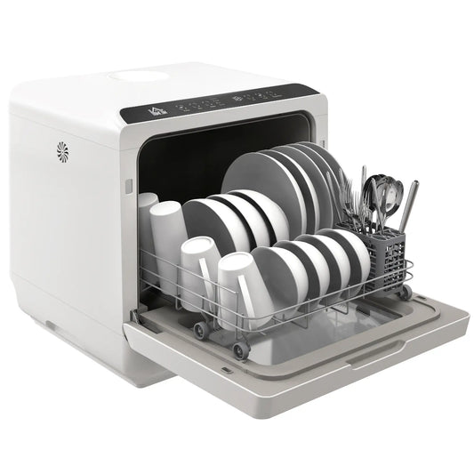 Portable Counter Dishwasher, 4 Place Settings, 5 Programs, Air-Dry, 6L Tank Small Kitchen Appliances White, Black at Gallery Canada