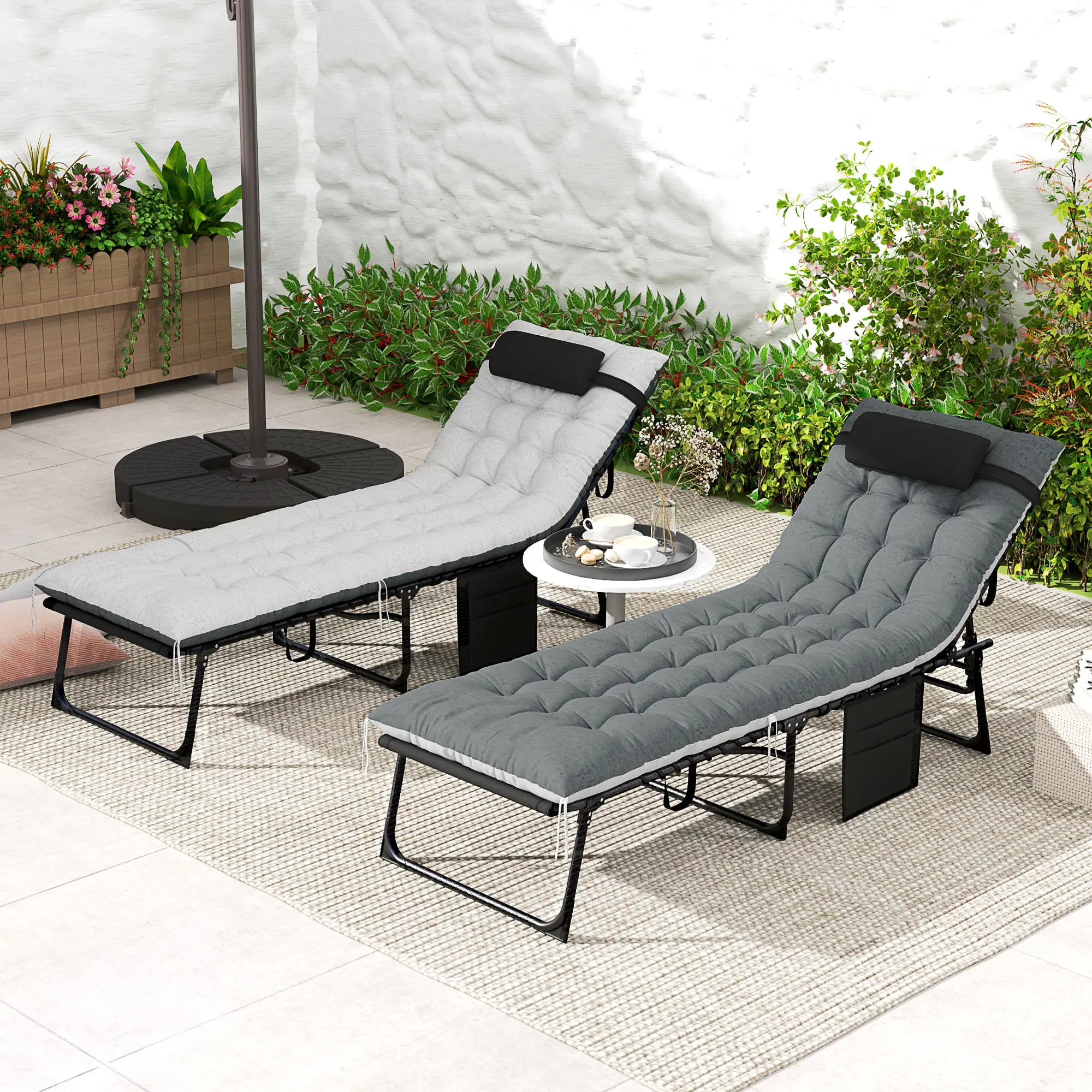 Outdoor Folding Lounge Chair Set, 2 Pack, Black/Grey Lounger Chairs at Gallery Canada