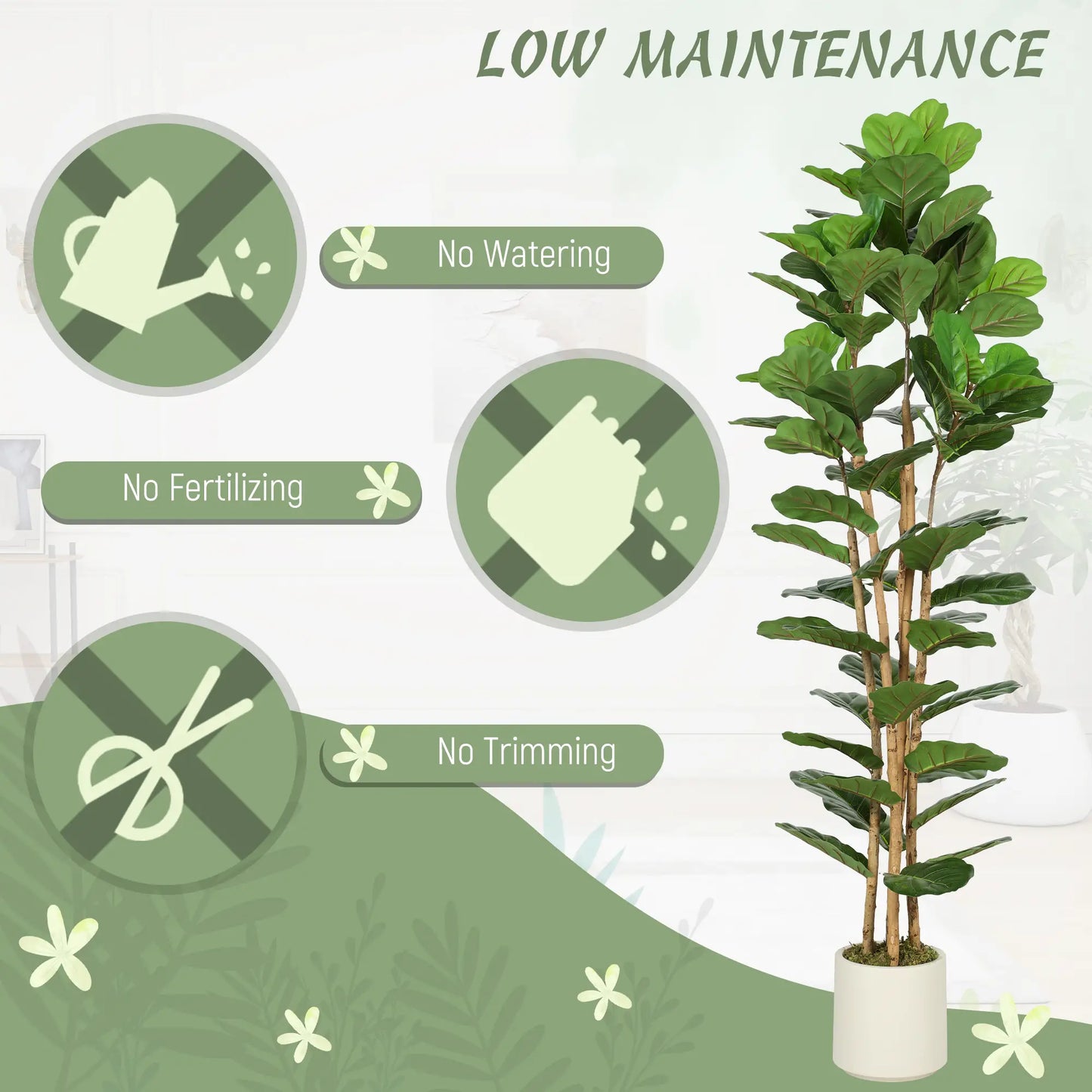 6FT Artificial Fiddle Leaf Fig Tree, Fake Potted Tree, Green Artificial Trees at Gallery Canada