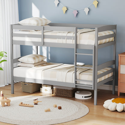 Solid Wood Twin Over Twin Bunk Bed Frame with High Guardrails and Integrated Ladder, Gray Bunk Bed Frame at Gallery Canada