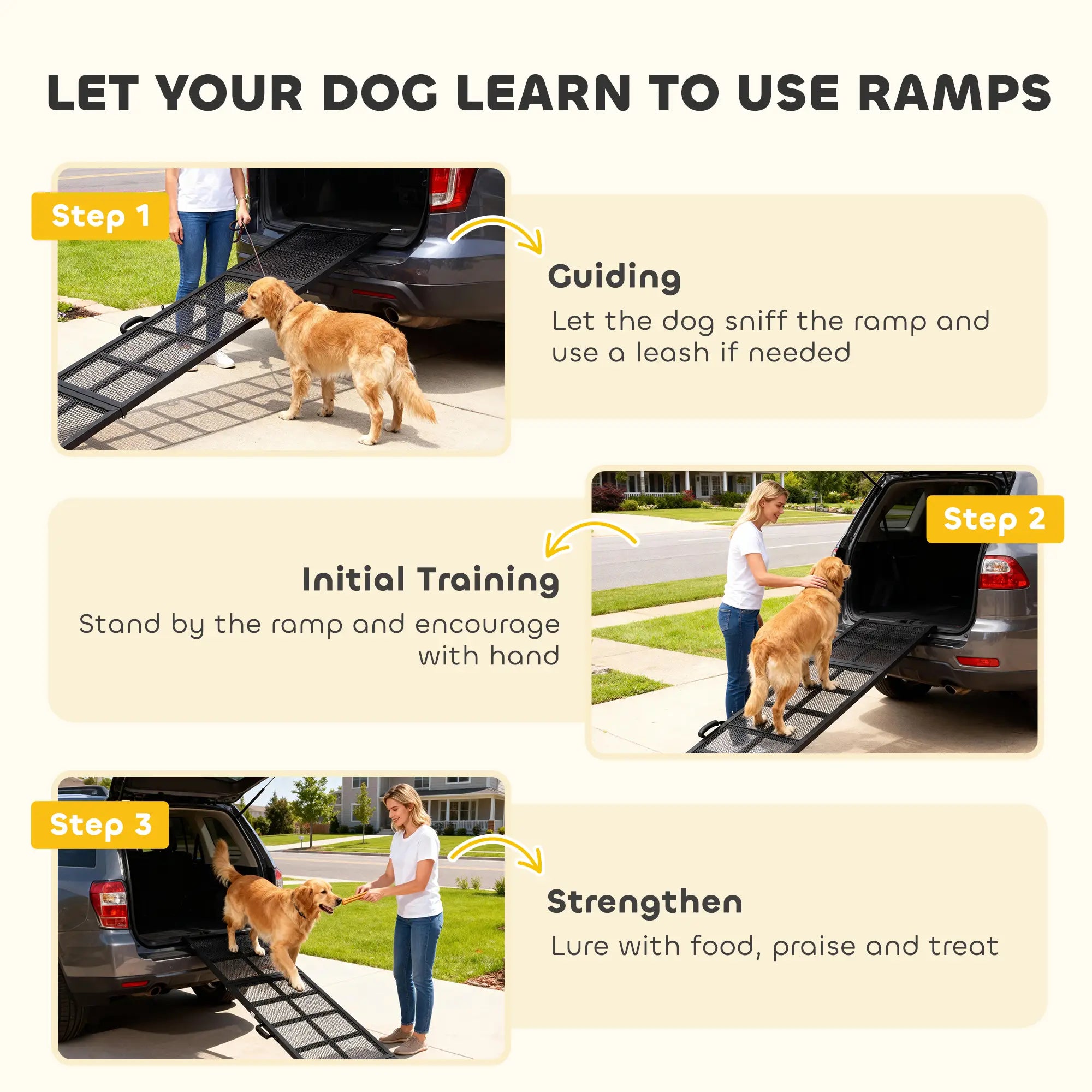 75 Inch Folding Portable Dog Car Ramp for Large Dogs, Extra Long Wide Dog Stairs at Gallery Canada