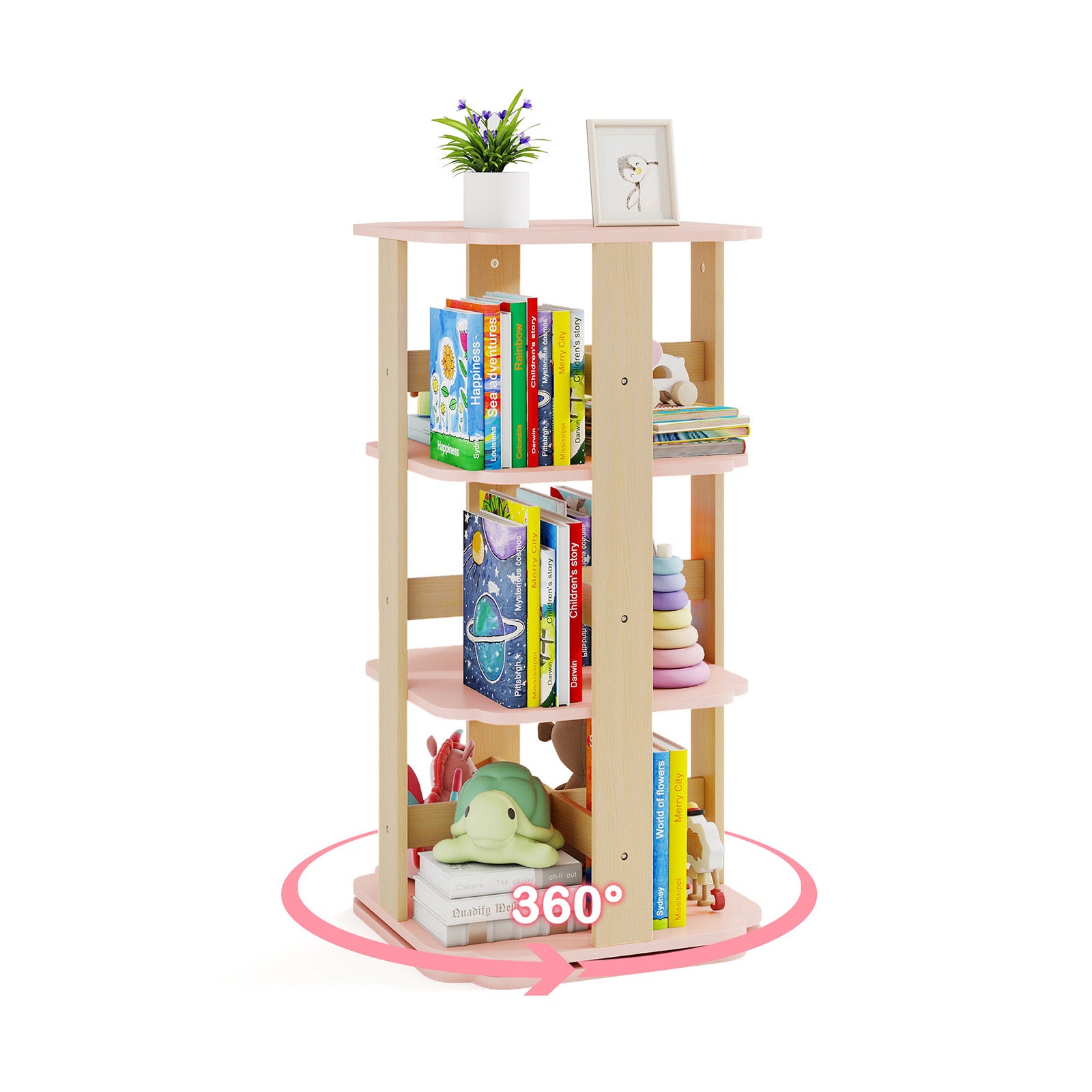 3-Tier Freestanding Corner Toddler Book Rack with 12 Sectors, Pink Kids Storage at Gallery Canada