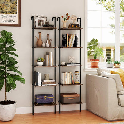 5 Tier Wall Mount Ladder Shelf with Anti-Tipping Kits for Home Office, Rustic Brown Bookcases at Gallery Canada