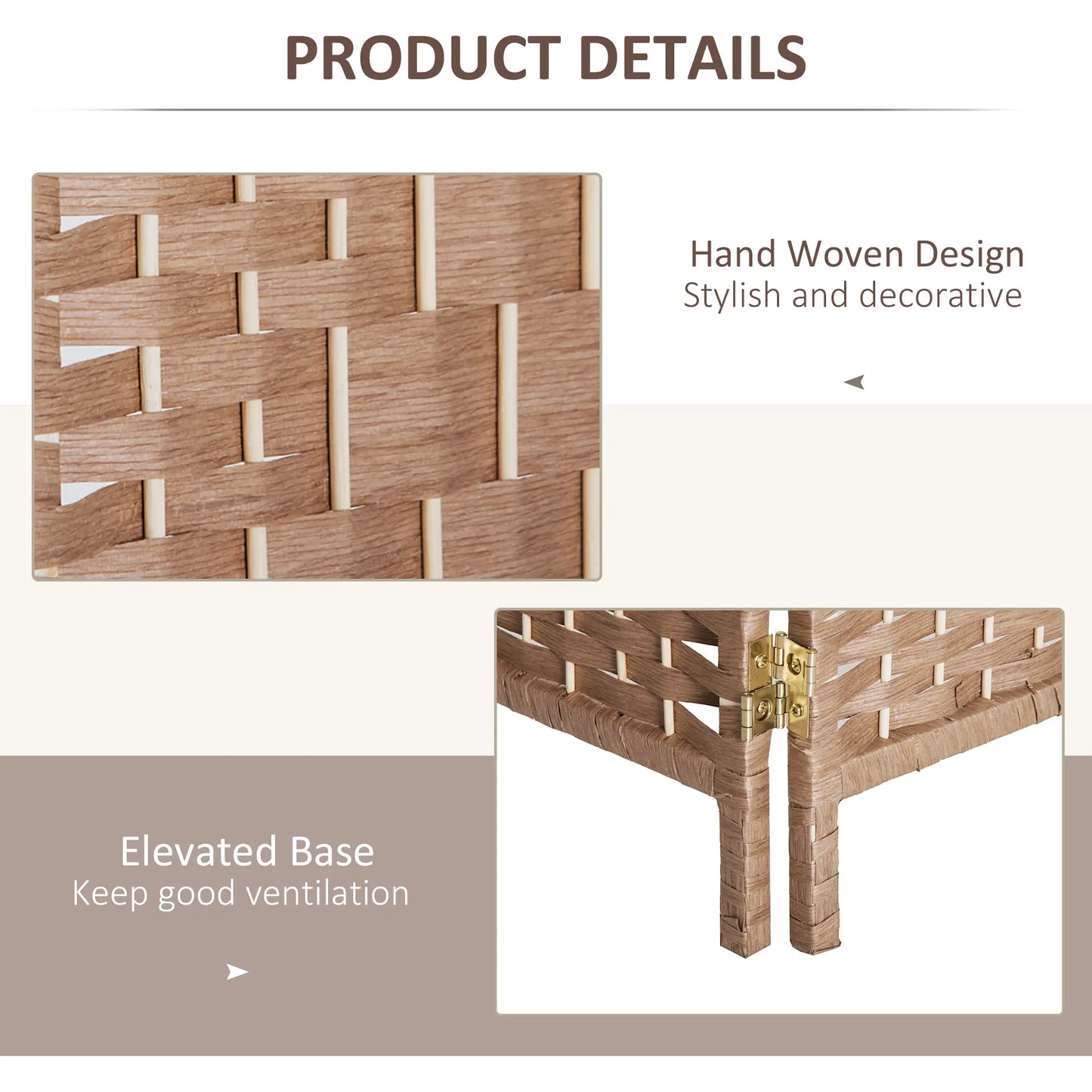 6ft Folding Room Divider, 4 Panel Wooden Frame, Natural Room Dividers at Gallery Canada