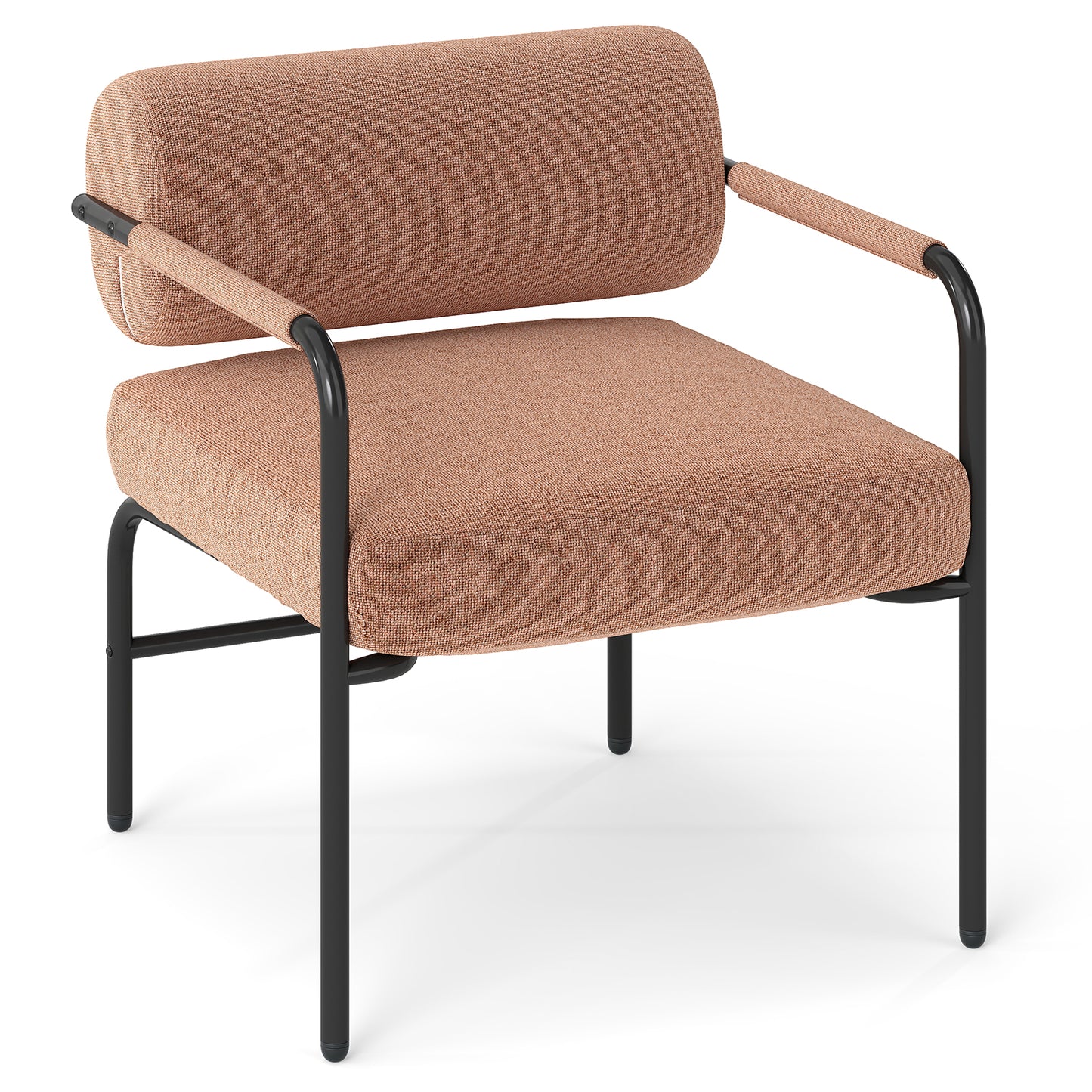 Velvet Upholstered Accent Chair with Cylindrical Backrest and Metal Armrests, Brown Accent Chairs at Gallery Canada