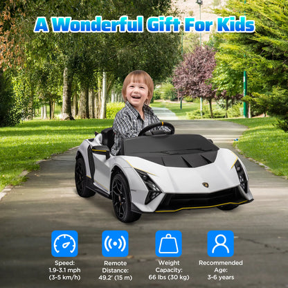 12V Lamborghini Kids Car, Remote Control, White Electric Toy Cars at Gallery Canada
