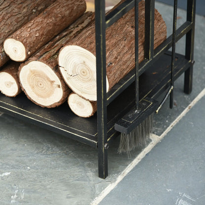 2-Layer Heavy Duty Firewood Rack, 4 Tools, Black and Gold Firewood Racks at Gallery Canada