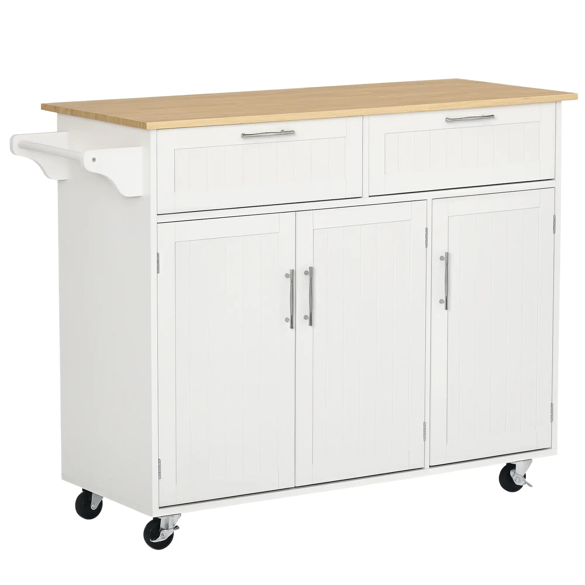 Rolling Kitchen Island, Cart with 2 Drawers, 3 Door Cabinets, 3-Doors, White Kitchen Islands & Kitchen Carts White at Gallery Canada