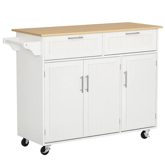 Rolling Kitchen Island, Cart with 2 Drawers, 3 Door Cabinets, 3-Doors, White Kitchen Islands & Kitchen Carts White at Gallery Canada