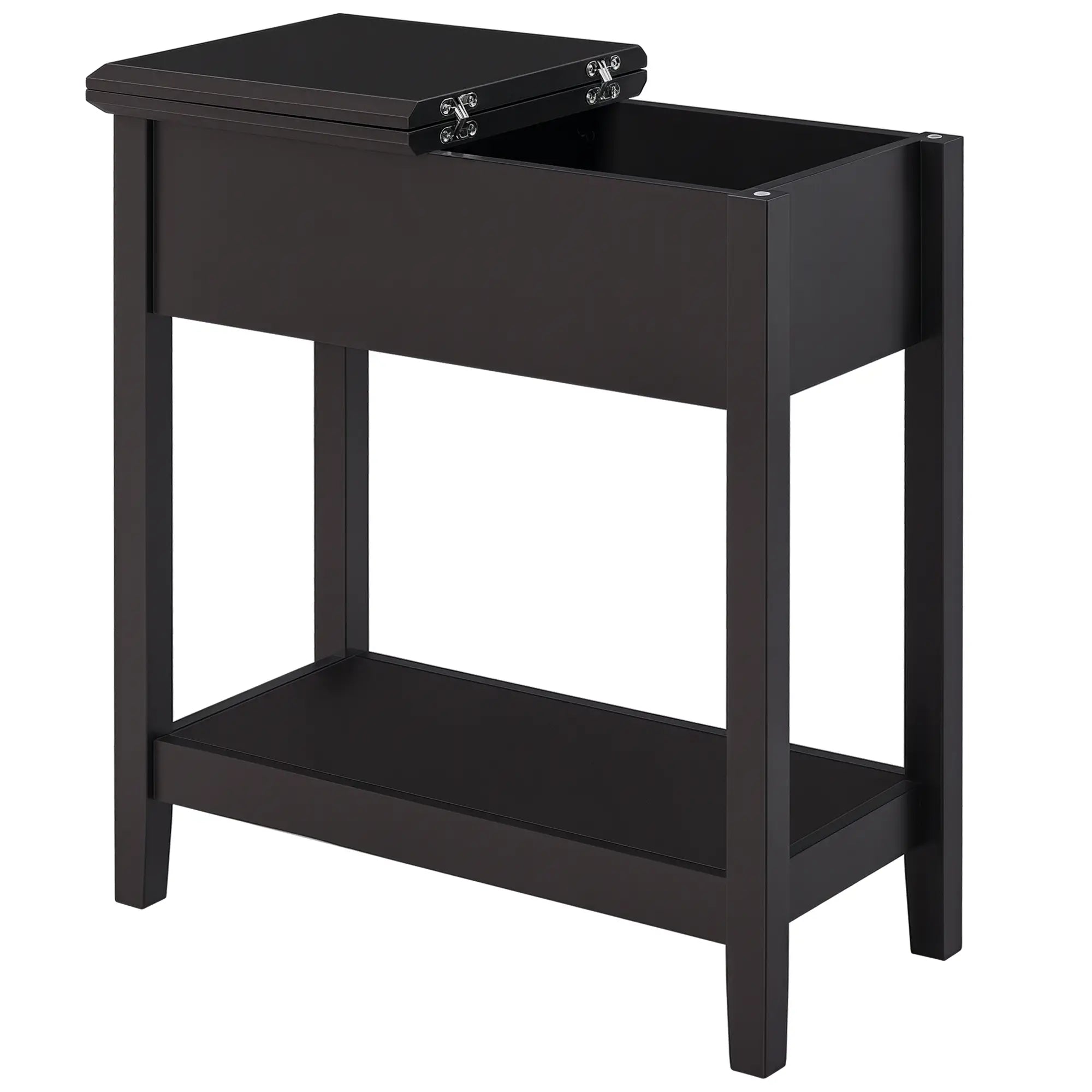 Flip Top End Side Table with Cabinet, Bottom Shelf, Dark Coffee Side Tables Dark Coffee at Gallery Canada